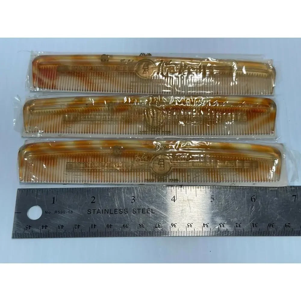 3 Vintage Combs Comb Bright Gold Seal New Old Stock 6‎ 3/4” USA Hand Finished
